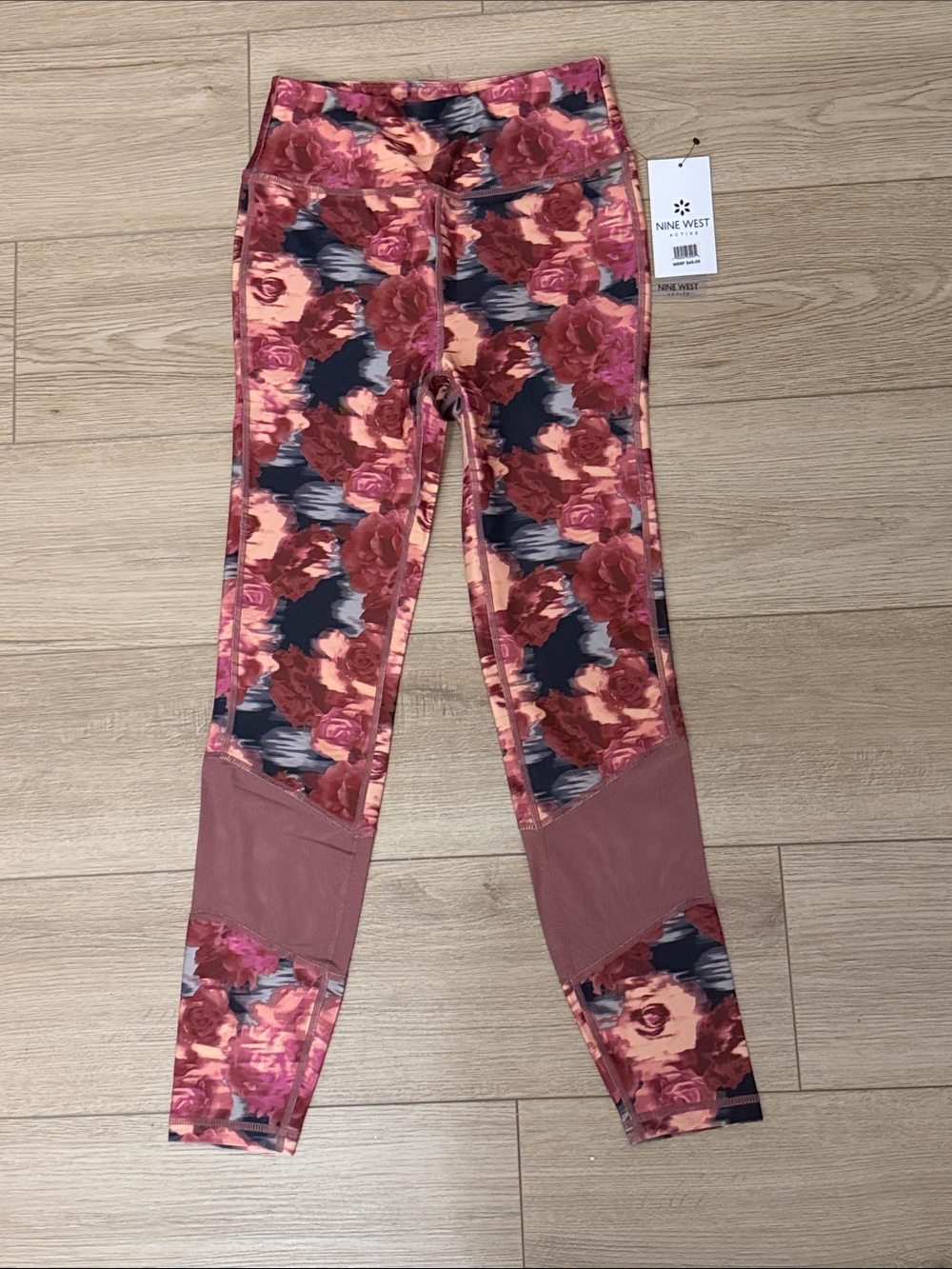 NWT Nine West Active Rose Pink Floral Performance Workout Leggings Size Small
